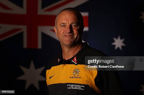 Australian assistant coach Graham Arnold poses for a portrait during an Australian Socceroos portrait session at Park Hyatt Hotel on May 19, 2010 in...