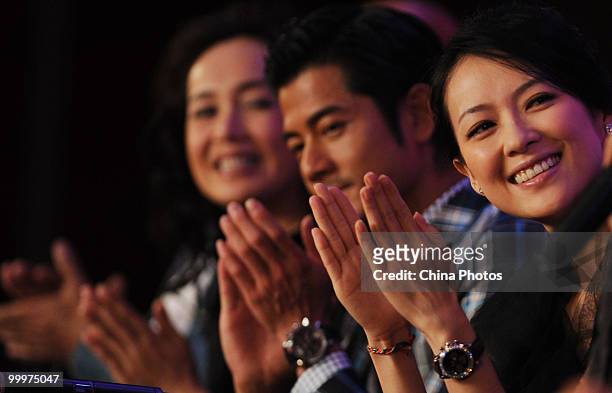 Chinese actress Zhang Ziyi , Hong Kong actor Aaron Kwok and Chinese actress Jiang Wenli attend the launch ceremony of Chinese director Gu Changwei's...