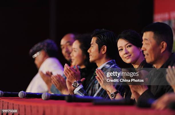 Chinese director Gu Changwei, actress Zhang Ziyi, Hong Kong actor Aaron Kwok and Chinese actress Jiang Wenli attend the launch ceremony of Chinese...