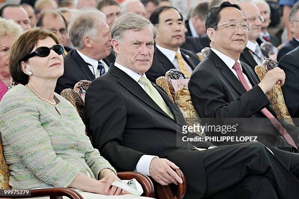 German President Horst Koehler , his wife Eva Luise and Shanghai Party Secretary Yu Zhengsheng attend a musical show on the occasion of the German...