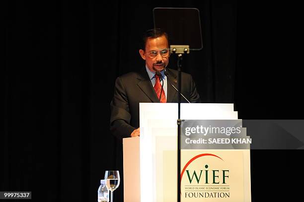 Brunei's Sultan Hassanal Bolkiah speaks at the opening ceremony of the 6th World Islamic Economic Forum in Kuala Lumpur on May 19, 2010. AFP...