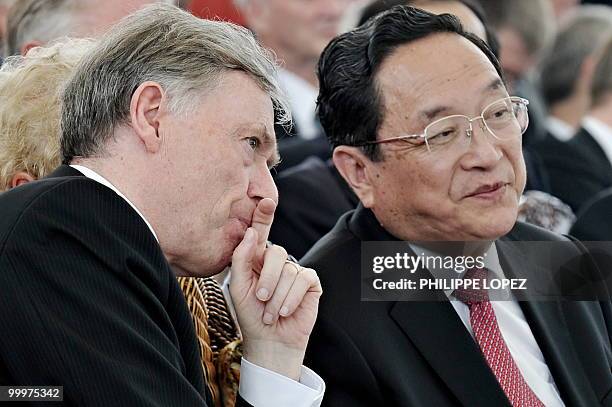 German President Horst Koehler and Shanghai Party Secretary Yu Zhengsheng attend a musical show on the occasion of the German Day at the site of the...