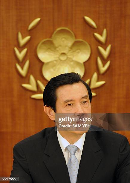 Taiwan President Ma Ying-jeou listens during the press conference at the Presidential Office in Taipei on May 19, 2010. President Ma Ying-jeou said...