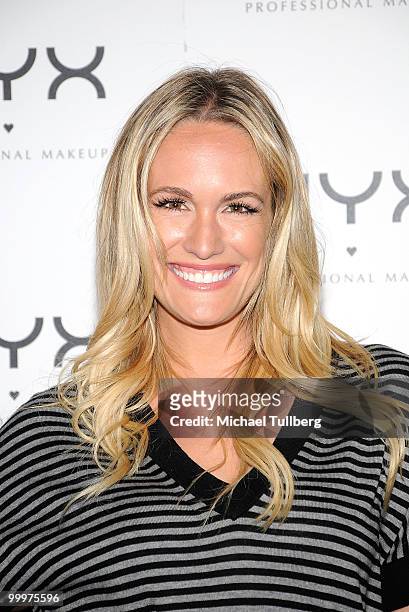 Host Ashlan Gorse arrives at the Nyx Professional Makeup Decade & 1 Year Anniversary Party, held at the Hollywood Roosevelt Hotel on May 18, 2010 in...