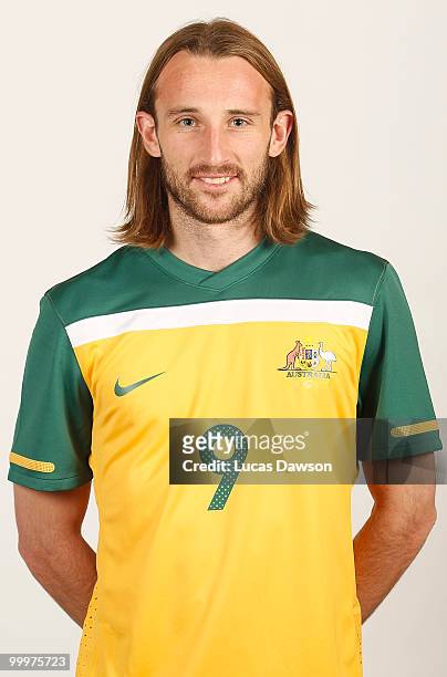 Josh Kennedy of Australia poses for a portrait during an of Australian Socceroos portrait session at Park Hyatt on May 19, 2010 in Melbourne,...