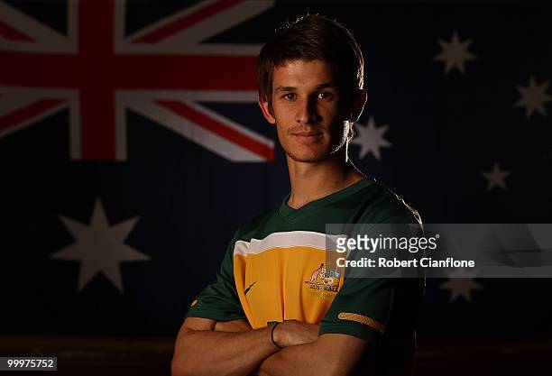 Dario Vidosic of Australia poses for a portrait during an Australian Socceroos portrait session at Park Hyatt Hotel on May 19, 2010 in Melbourne,...