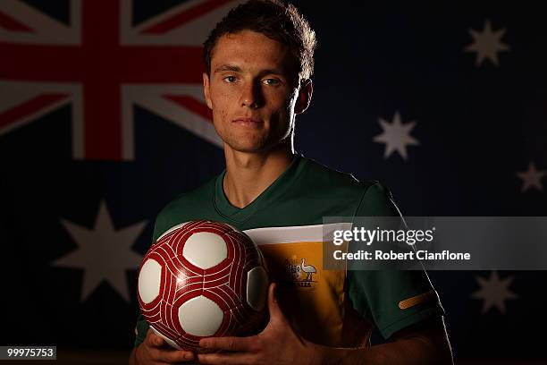 James Holland of Australia poses for a portrait during an Australian Socceroos portrait session at Park Hyatt Hotel on May 19, 2010 in Melbourne,...