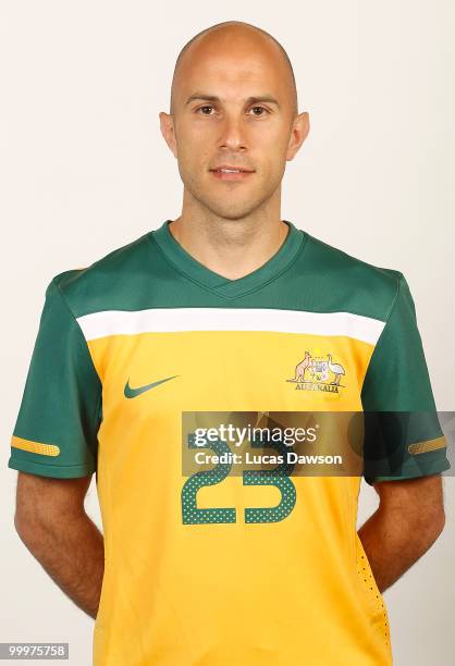 Mark Bresciano of Australia poses for a portrait during an of Australian Socceroos portrait session at Park Hyatt on May 19, 2010 in Melbourne,...