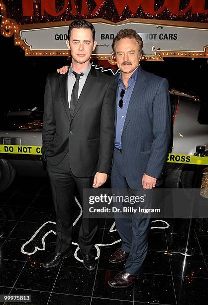 Actor Colin Hanks and actor Bradley Whitford attend "The Good Guys, Bad Guys, Hot Cars" Exhibition opening reception at Petersen Automotive Museum on...