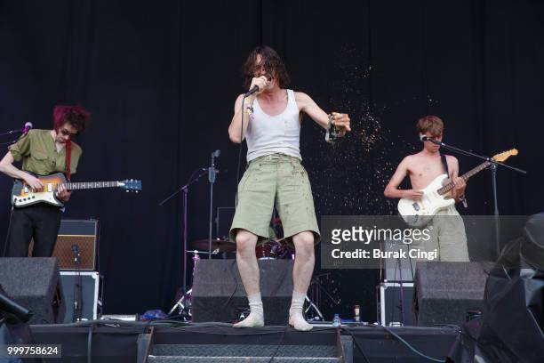 Lias Saoudi of Fat White Family performs at Citadel festival at Gunnersbury Park on July 15, 2018 in London, England.