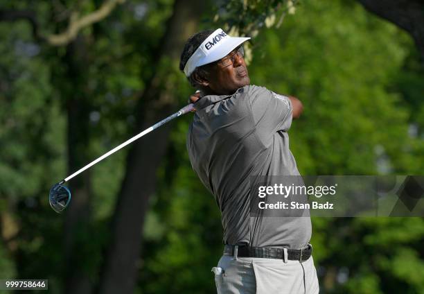 Vijay Singh hits a tee shot on the 17th hole during the final round of the PGA TOUR Champions Constellation SENIOR PLAYERS Championship at Exmoor...