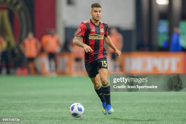 Atlanta's Hector Villalba brings the ball u p the field during the match between Atlanta and Seattle on July 15th, 2018 at Mercedes-Benz Stadium in...