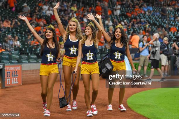 The Shooting Stars rev up the crowd before the baseball game between the Detroit Tigers and the Houston Astros on July 15, 2018 at Minute Maid Park...