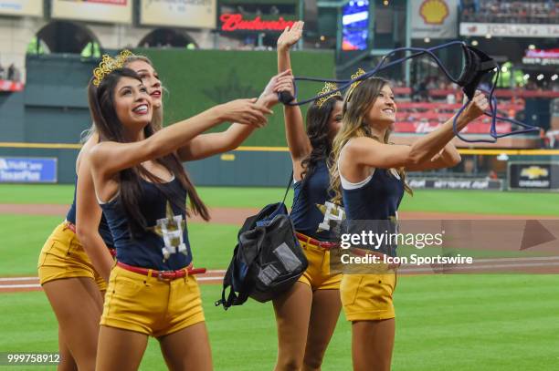 The Shooting Stars rev up the crowd before the baseball game between the Detroit Tigers and the Houston Astros on July 15, 2018 at Minute Maid Park...