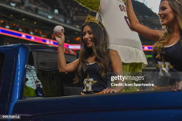 The Shooting Stars rev up the crowd before the baseball game between the Detroit Tigers and the Houston Astros on July 15, 2018 at Minute Maid Park...