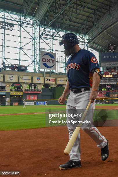 Houston Astros catcher Evan Gattis prepares to hit during the baseball game between the Detroit Tigers and the Houston Astros on July 15, 2018 at...