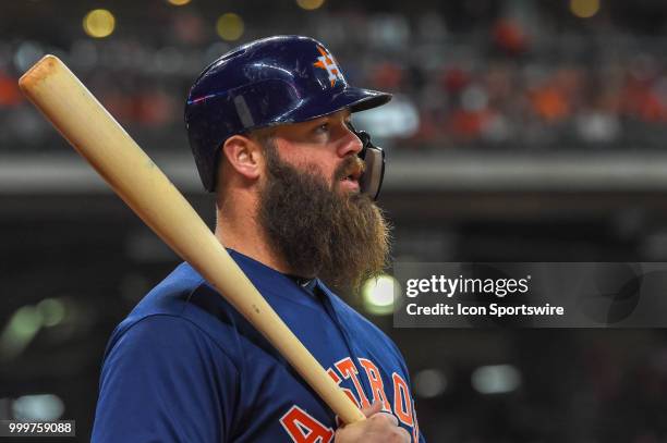 Houston Astros catcher Evan Gattis prepares to hit during the baseball game between the Detroit Tigers and the Houston Astros on July 15, 2018 at...