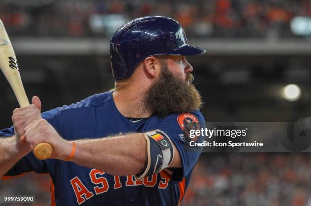 Houston Astros catcher Evan Gattis prepares to hit during the baseball game between the Detroit Tigers and the Houston Astros on July 15, 2018 at...