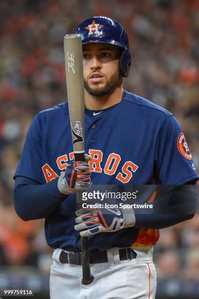 Houston Astros outfielder George Springer prepares to hit during the baseball game between the Detroit Tigers and the Houston Astros on July 15, 2018...