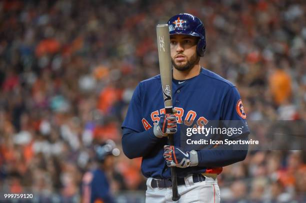 Houston Astros outfielder George Springer prepares to hit during the baseball game between the Detroit Tigers and the Houston Astros on July 15, 2018...