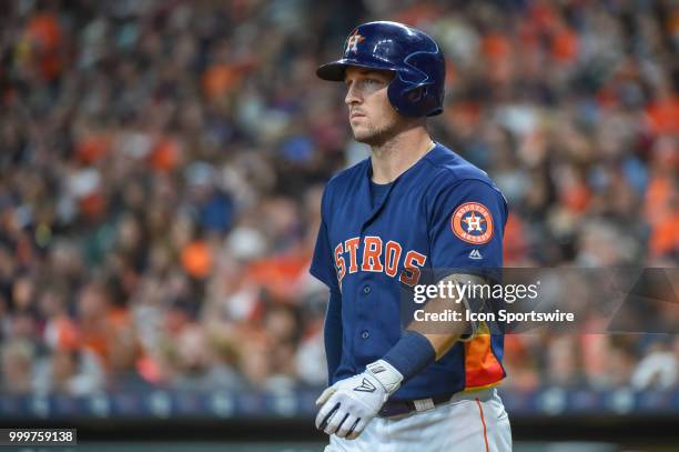 Houston Astros infielder Alex Bregman prepares to hit during the baseball game between the Detroit Tigers and the Houston Astros on July 15, 2018 at...