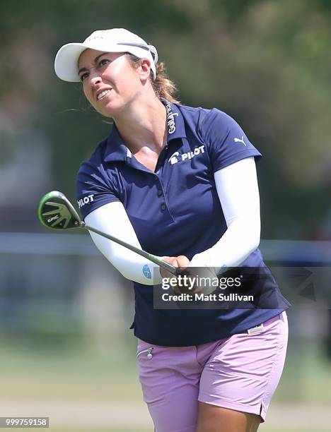 Marina Alex watches her second shot on the 18th hole during the final round of the Marathon Classic Presented By Owens Corning And O-I at Highland...