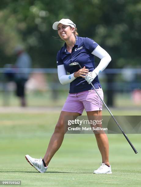 Marina Alex watches her second shot on the 18th hole during the final round of the Marathon Classic Presented By Owens Corning And O-I at Highland...