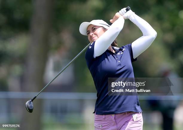 Marina Alex watches her second shot on the 18th hole during the final round of the Marathon Classic Presented By Owens Corning And O-I at Highland...