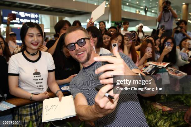 Simon Pegg arrives in support of the 'Mission: Impossible - Fallout' World Press Tour at Incheon International Airport on July 16, 2018 in Incheon,...