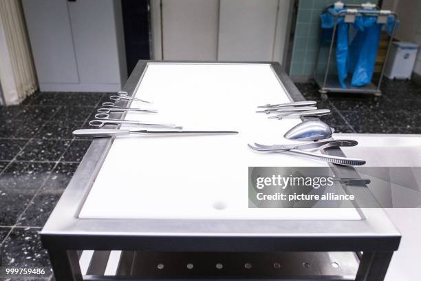 Autopsy instruments can be seen at the Institute for Forensic Medicine in Duesseldorf, Germany, 8 September 2017. Some 18000 judicial autopsies are...