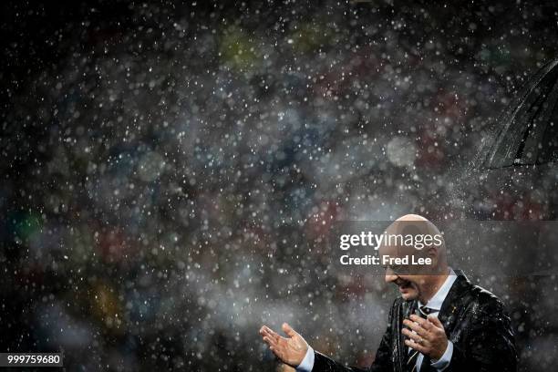 President Gianni Infantino attends the award ceremony of the 2018 FIFA World Cup Russia Final between France and Croatia at Luzhniki Stadium on July...