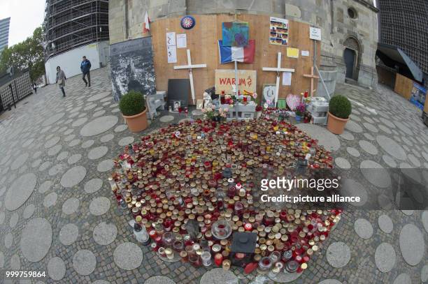 Numerous candles can be seen at the memorial site for victims of the Breitscheidplatz terrorist attack in Berlin, Germany, 8 September 2017. The...