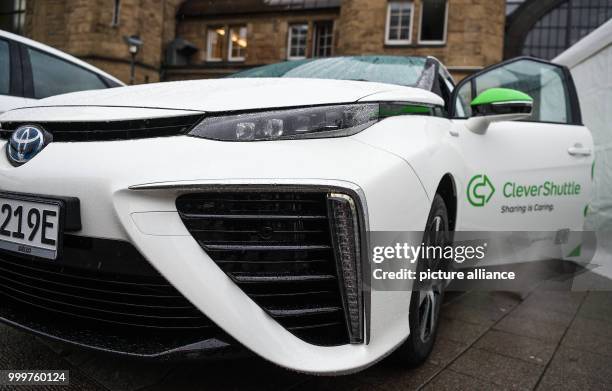 Toyota Mirai of the ridesharing provider Clever Shuttle, powered by hydrogen, can be seen at the main rail station in Hamburg, Germany, 8 September...