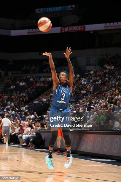 Danielle Robinson of the Minnesota Lynx shoots the ball against the Connecticut Sun on July 15, 2018 at Target Center in Minneapolis, Minnesota. NOTE...