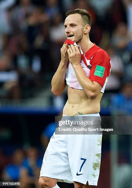 Ivan Rakitic of Croatia reacts during the 2018 FIFA World Cup Russia Final between France and Croatia at Luzhniki Stadium on July 15, 2018 in Moscow,...