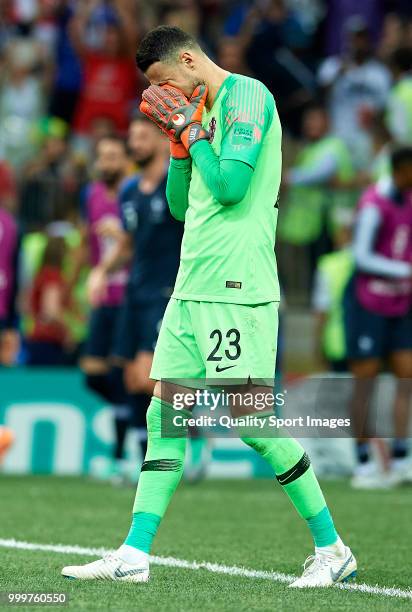 Danijel Subasic of Croatia reacts during the 2018 FIFA World Cup Russia Final between France and Croatia at Luzhniki Stadium on July 15, 2018 in...