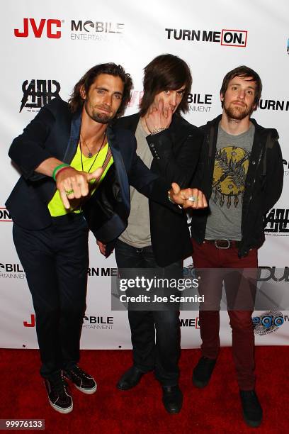 Tyson Ritter, Nick Wheeler and Mike Kennerty of All-American Rejectsarrive at the All-American Rejects World Video Premiere Party at cinespace on May...