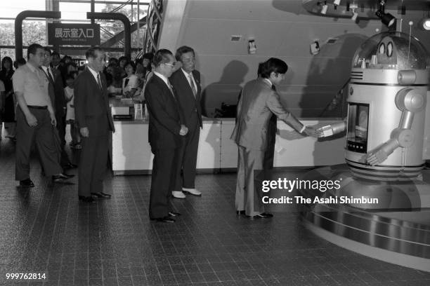 Prince Naruhito visits the Sapporo Science Center on August 19, 1986 in Sapporo, Hokkaido, Japan.