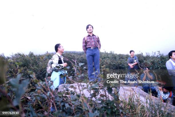 Prince Naruhito climbs Mt. Rishirifuji on August 21, 1986 in Higashirishiri, Hokkaido, Japan.