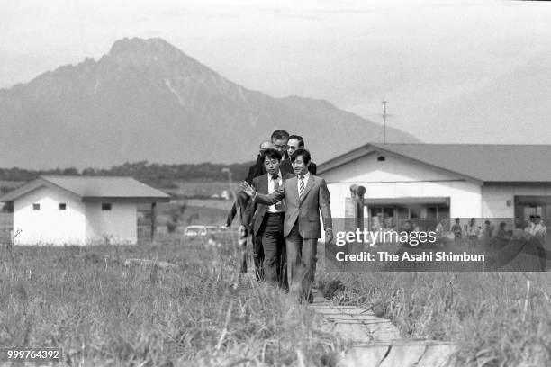 Prince Naruhito visits Sarobetsu Wetland on August 22, 1986 in Toyotomi, Hokkaido, Japan.