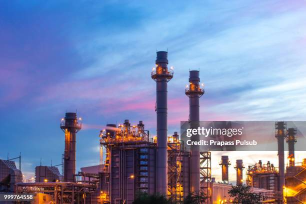 gas turbine electrical power plant with twilight - biological process imagens e fotografias de stock