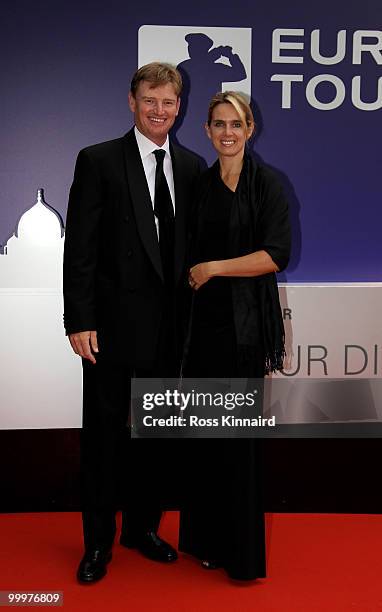 Ernie Els and wife Liezl arrive at the 2010 Tour Dinner prior to the BMW PGA Championship on the West Course at Wentworth on May 18, 2010 in Virginia...