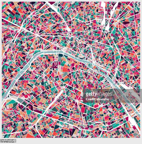 art illustration style map of paris city - ile de france stock illustrations