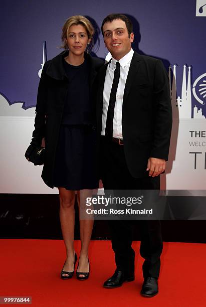 Francesco Molinari of Italy arrives with wife Valentina at the 2010 Tour Dinner prior to the BMW PGA Championship on the West Course at Wentworth on...