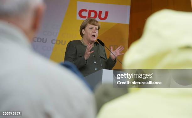 German chancellor Angela Merkel speaks at the market place in Barth, Germany, 08 September 2017. Photo: Stefan Sauer/dpa