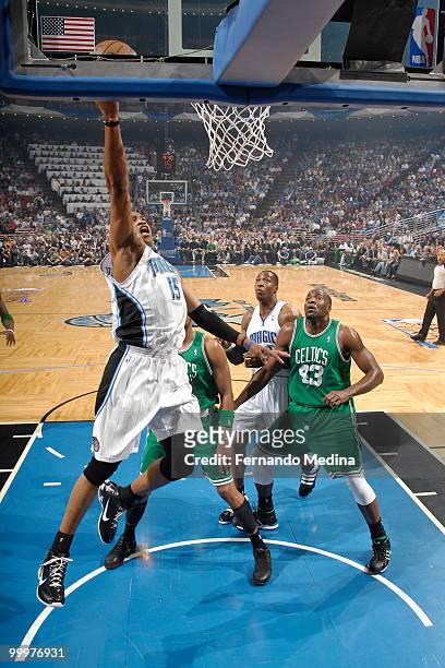 Vince Carter of the Orlando Magic shoots against the Boston Celtics in Game Two of the Eastern Conference Finals during the 2010 NBA Playoffs on May...