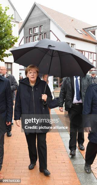 German chancellor Angela Merkel arrives at the market place in Barth, Germany, 8 September 2017. Photo: Stefan Sauer/dpa