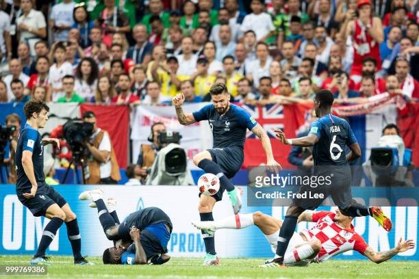 Olivier Giroud of France in action during the 2018 FIFA World Cup Russia Final between France and Croatia at Luzhniki Stadium on July 15, 2018 in...