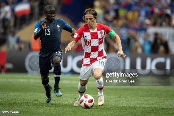 Luka Modric of Croatia in action during the 2018 FIFA World Cup Russia Final between France and Croatia at Luzhniki Stadium on July 15, 2018 in...