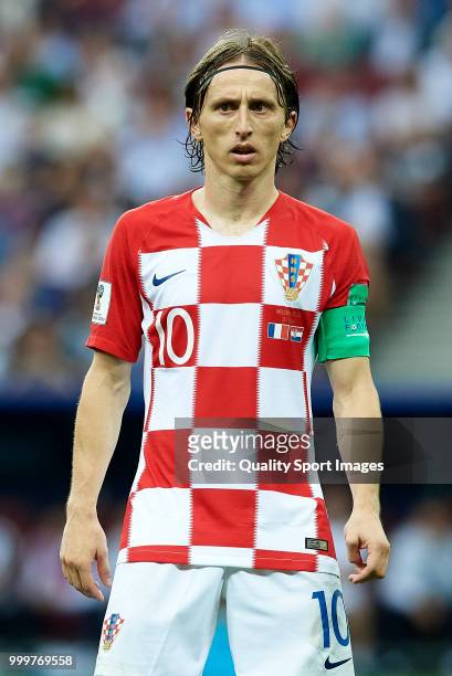 Luka Modric of Croatia looks on during the 2018 FIFA World Cup Russia Final between France and Croatia at Luzhniki Stadium on July 15, 2018 in...